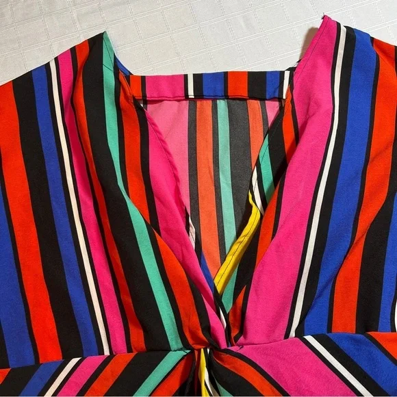 Emery Rose Color Block Striped Women's Top Size L Pop Art Tie Back Retro Bold - Picture 3 of 6